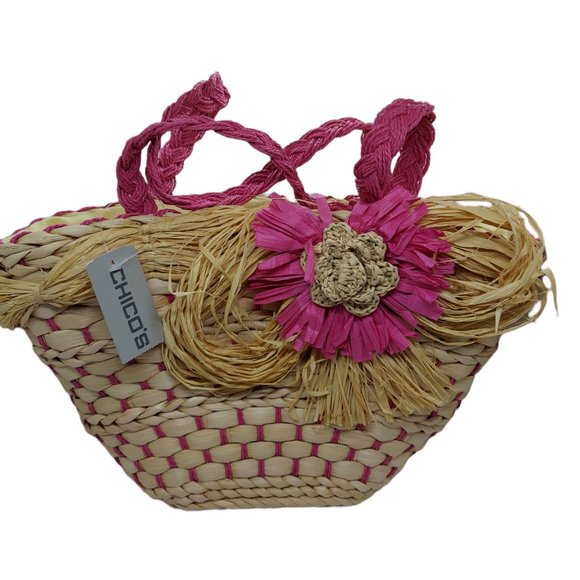 Chico's Handbags - Chico's Straw with Pink Bag/Tote NWT